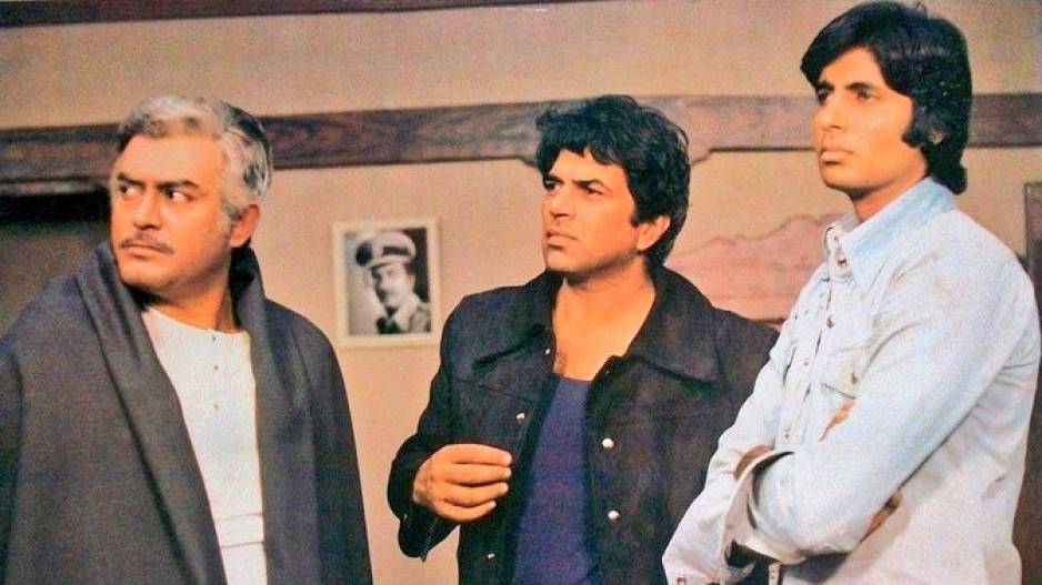 Sanjeev Kumar With Dharmendra & Amitabh Bachchan On Sets Of Sholay