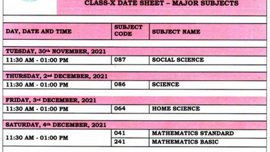 Timetable For Class 10