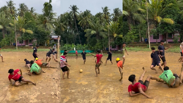 Boys playing football on muddy field goes viral on social media – Watch