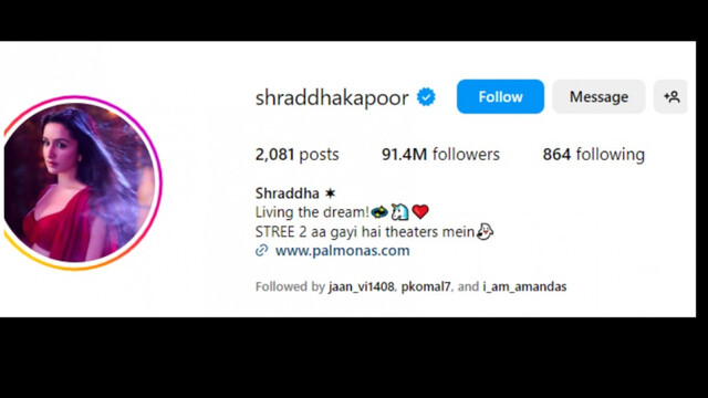 Shraddha Kapoor Insta page