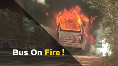 Narrow Escape For 30 Passengers After Bus Catches Fire In Odisha Narrow Escape For 30 Passengers After Bus Catches Fire In Odisha