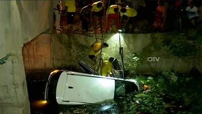 Car falls into drain