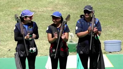 Rajeshwari Kumari, Manisha Keer and Shreyasi Singh won gold medal in the women's Trap Team event at the Shooting World Cup in Delhi.