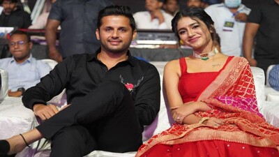 Nithiin and Priya Prakash Varrier During Check Promotions