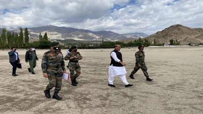 Defence Minister Rajnath Singh Visits Forward Areas At LAC With Army Chief Naravane