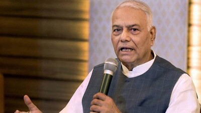 Yashwant Sinha addresses media