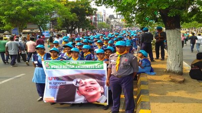 World Autism Day members of Bharat Scouts and Guides on a campaign march across Patha Utsav