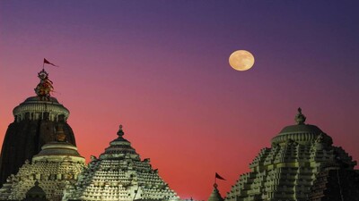 Famous Lord jagannath temple puri at night with colorful sky background wallpaper