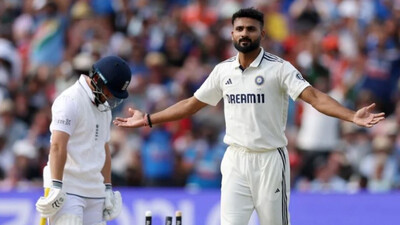 Akash Deep celebrating his wicket 