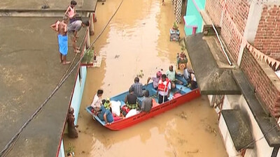 Evacuation underway in a flood affected area