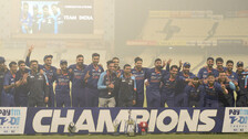 Indian Players pose for a group photo with the Paytm Trophy
