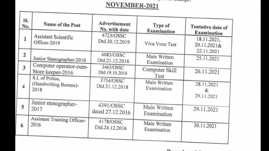 November Exam Schedule