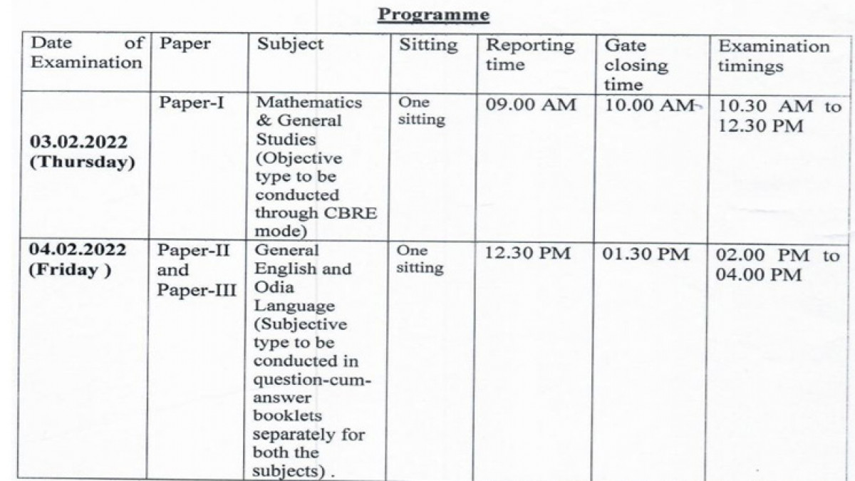 Examination Schedule