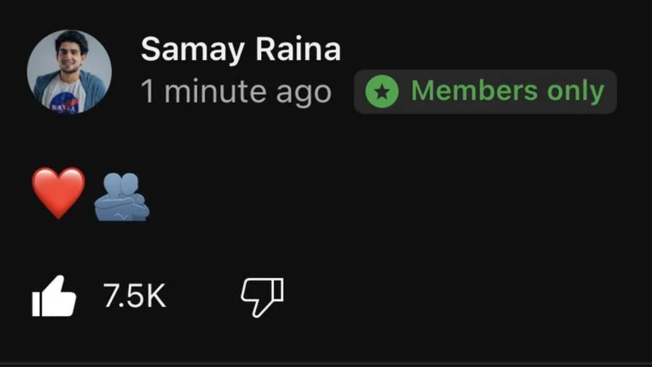 Samay Raina’s Latest YouTube Post